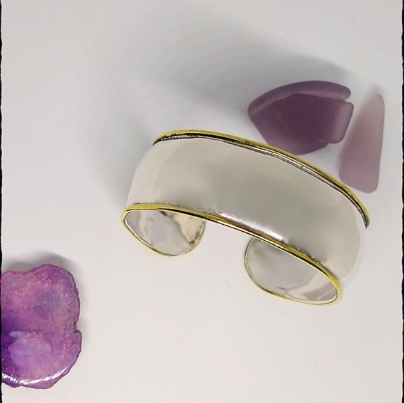 Vintage Taxco Mexico Sterling Silver with Brass Edge Cuff Bracelet - Picture 8 of 8